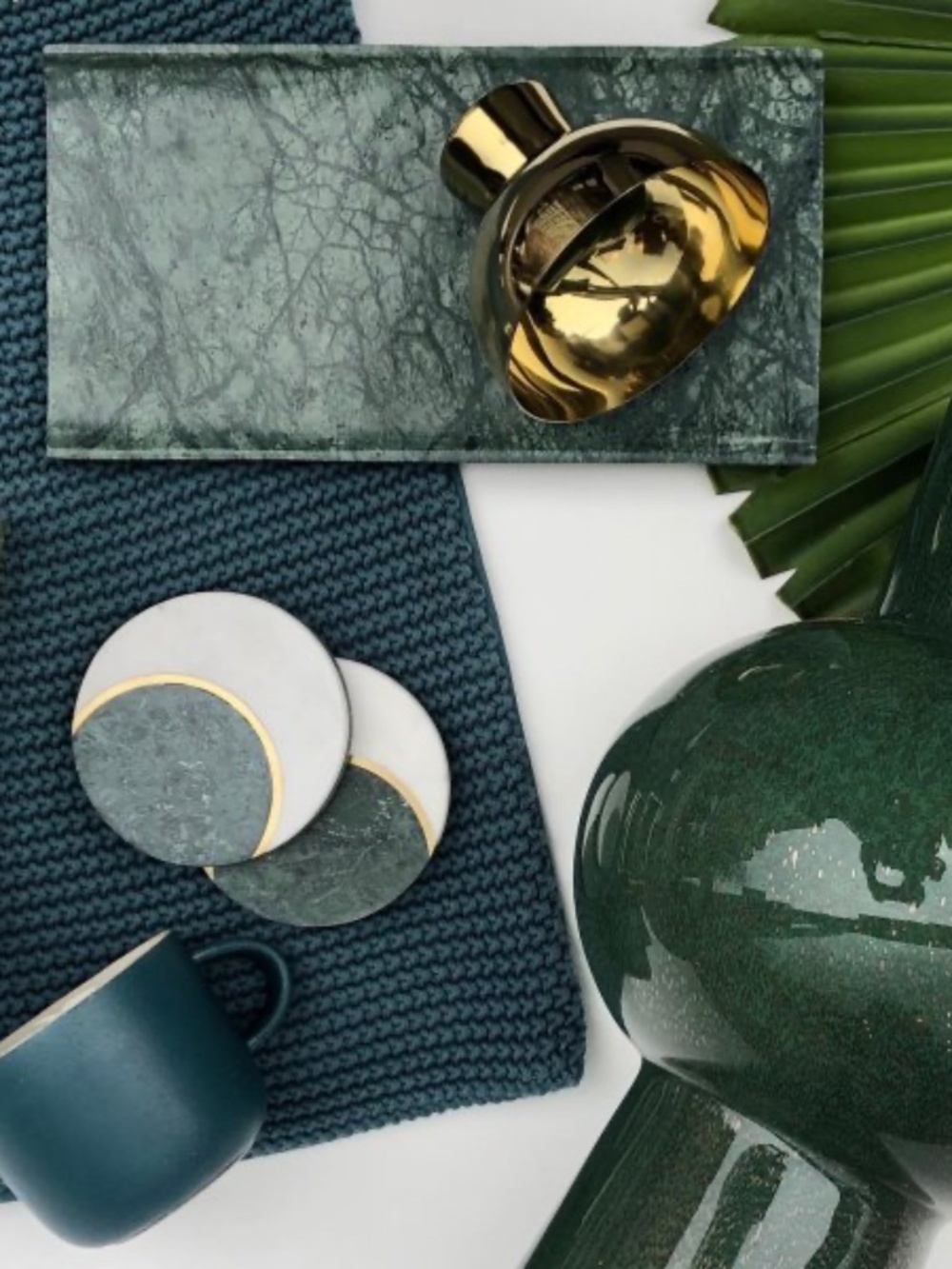 Moon Marble & Brass Coaster Set of 2 (TWO)